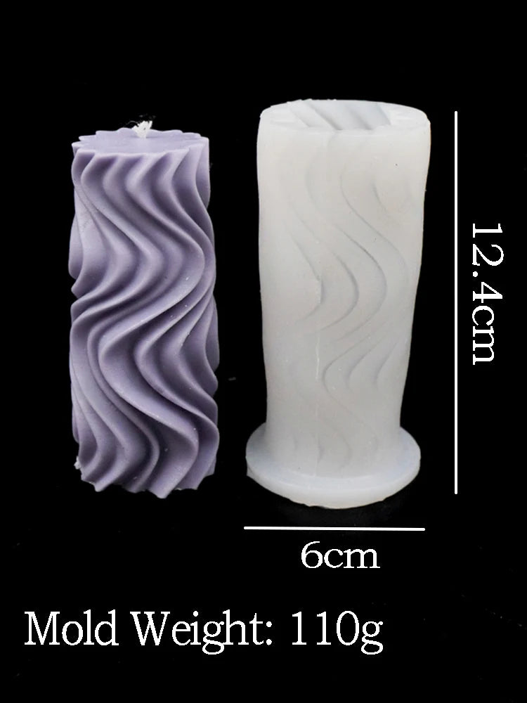 Wavy Stripe Cylindrical Silicone Candle Mould Pillar Twisted Stripe DIY Candlestick