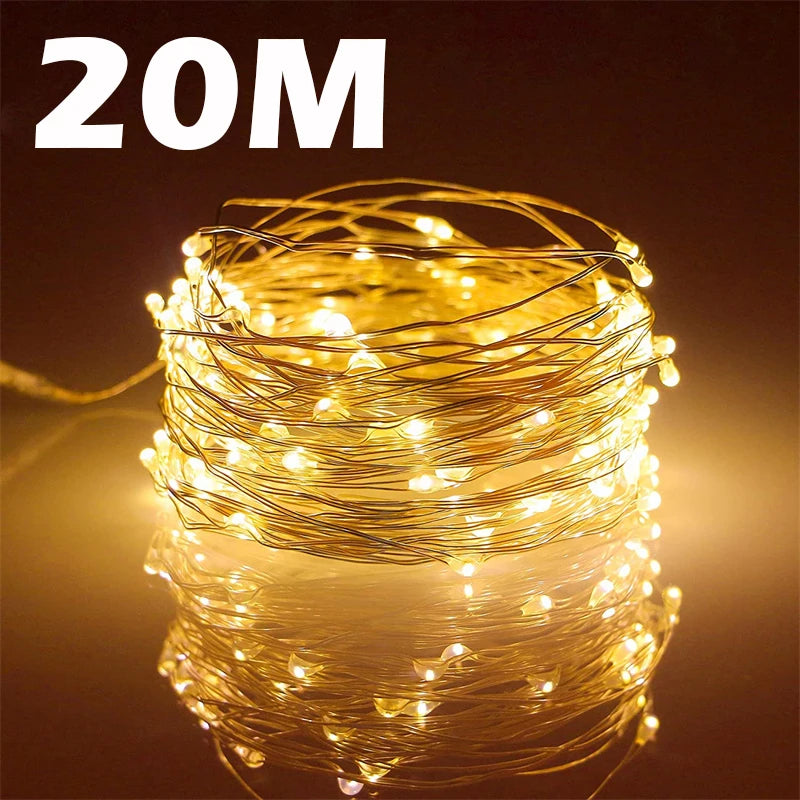 USB Led Fairy Lights Copper Wire String 20M 200LED Holiday Outdoor Lamp