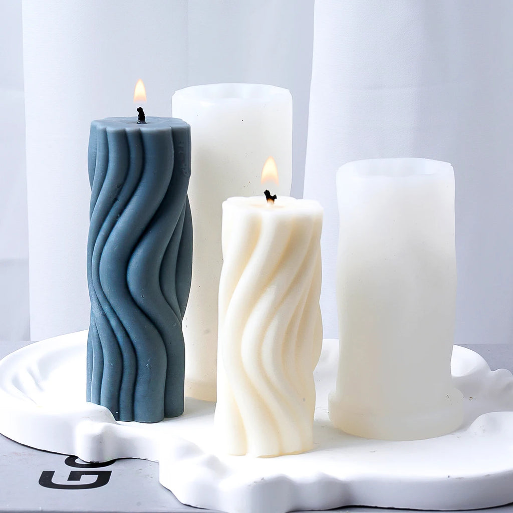 Wavy Stripe Cylindrical Silicone Candle Mould Pillar Twisted Stripe DIY Candlestick