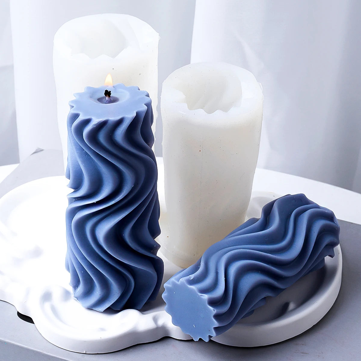 Wavy Stripe Cylindrical Silicone Candle Mould Pillar Twisted Stripe DIY Candlestick