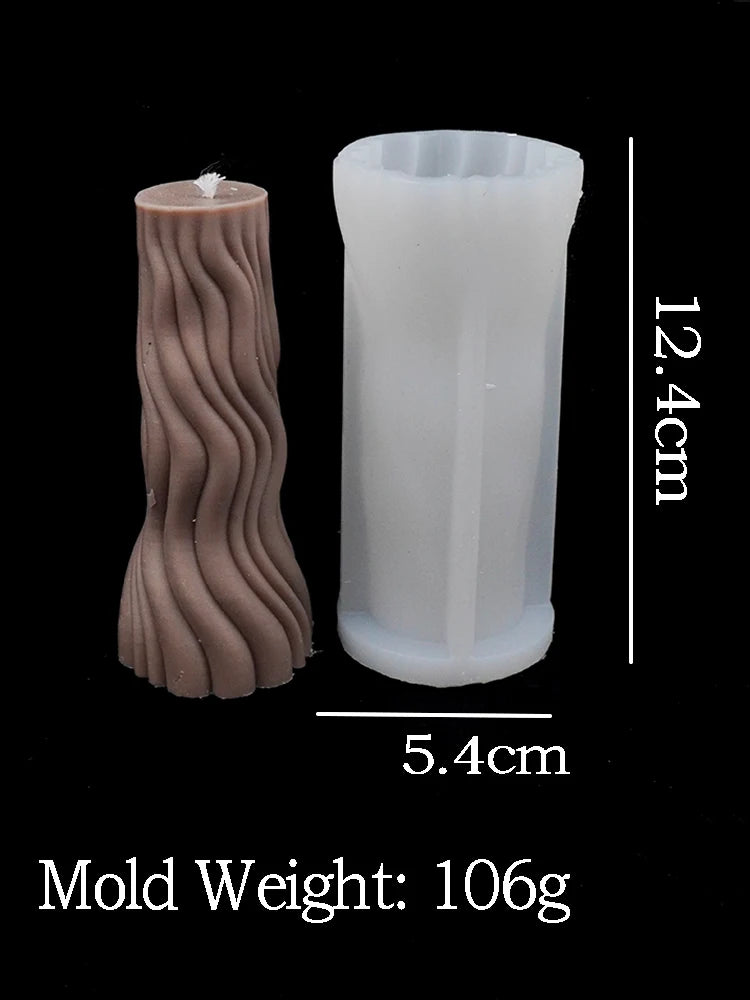 Wavy Stripe Cylindrical Silicone Candle Mould Pillar Twisted Stripe DIY Candlestick