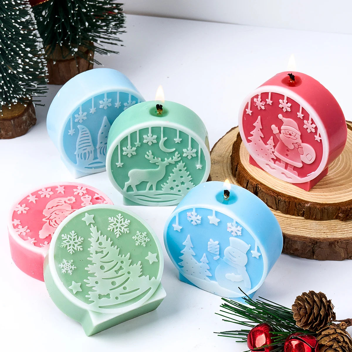DIY Christmas Crystal Ball Silicone Mold Embossed Christmas Tree Snowman Elk Pattern Scented Candle Mold Party Decor Craft Gift