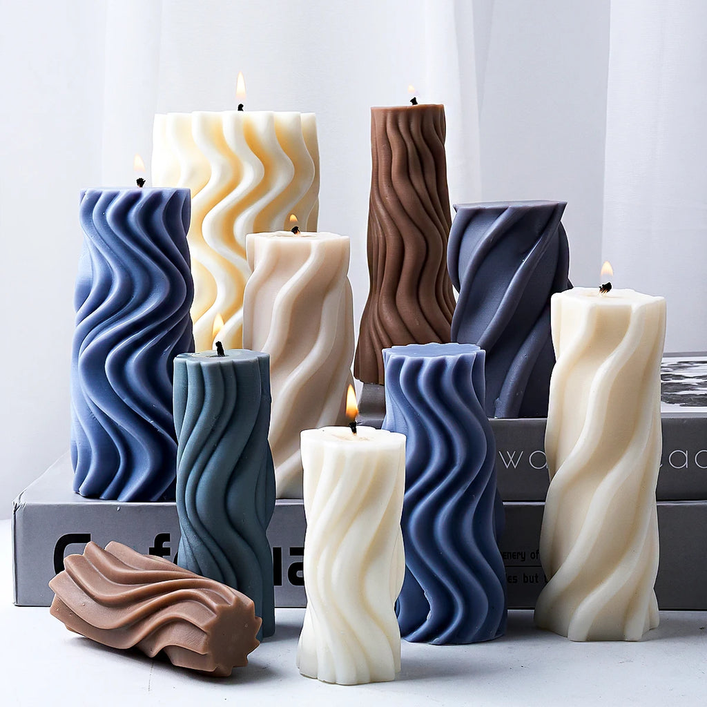 Wavy Stripe Cylindrical Silicone Candle Mould Pillar Twisted Stripe DIY Candlestick