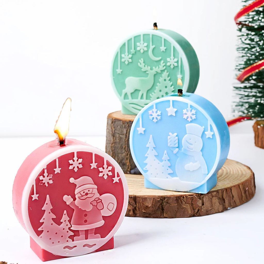 DIY Christmas Crystal Ball Silicone Mold Embossed Christmas Tree Snowman Elk Pattern Scented Candle Mold Party Decor Craft Gift