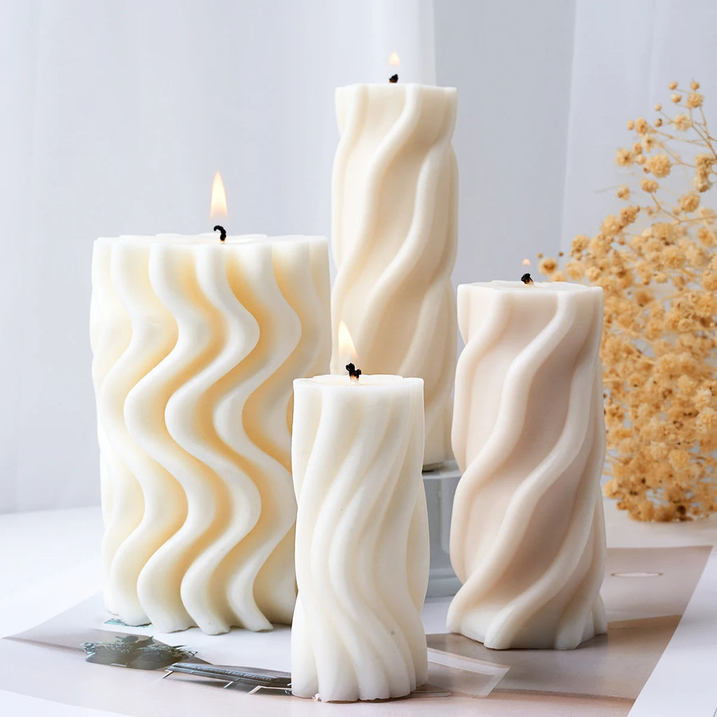 Wavy Stripe Cylindrical Silicone Candle Mould Pillar Twisted Stripe DIY Candlestick
