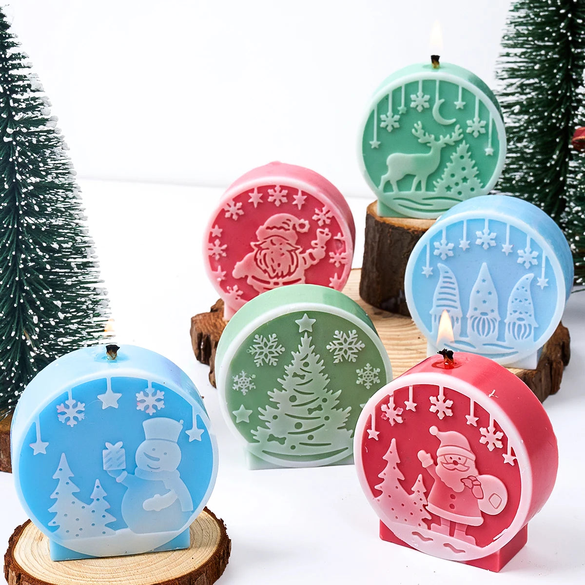DIY Christmas Crystal Ball Silicone Mold Embossed Christmas Tree Snowman Elk Pattern Scented Candle Mold Party Decor Craft Gift