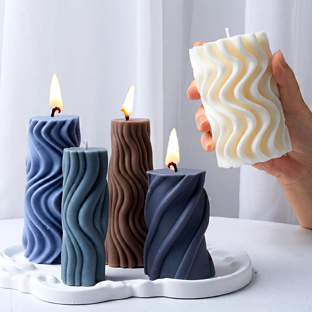 Wavy Stripe Cylindrical Silicone Candle Mould Pillar Twisted Stripe DIY Candlestick