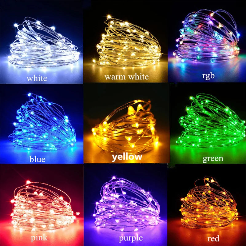 USB Led Fairy Lights Copper Wire String 20M 200LED Holiday Outdoor Lamp